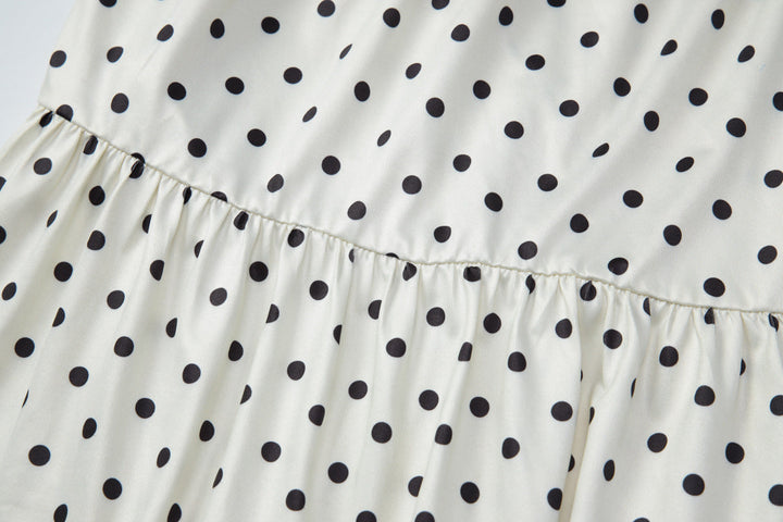 Polka dot ruffle off shoulder self tie maxi skirt set