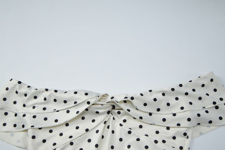 Polka dot ruffle off shoulder self tie maxi skirt set