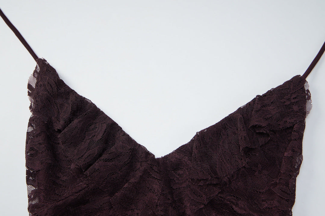 Halter self tie v neck ruffle lace ruched mini dress