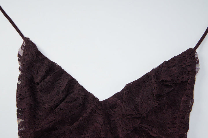 Halter self tie v neck ruffle lace ruched mini dress