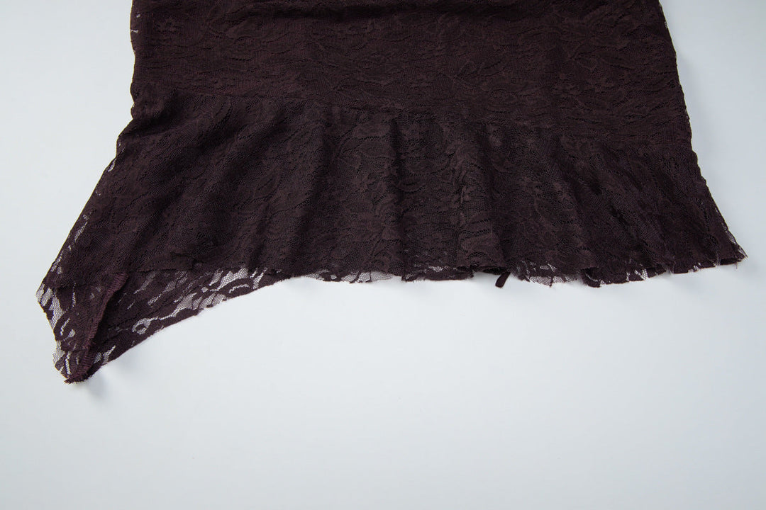 Halter self tie v neck ruffle lace ruched mini dress