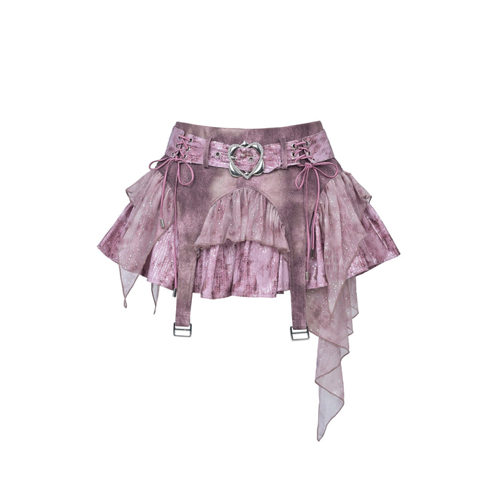 Irregular A line denim glitter mini skirt