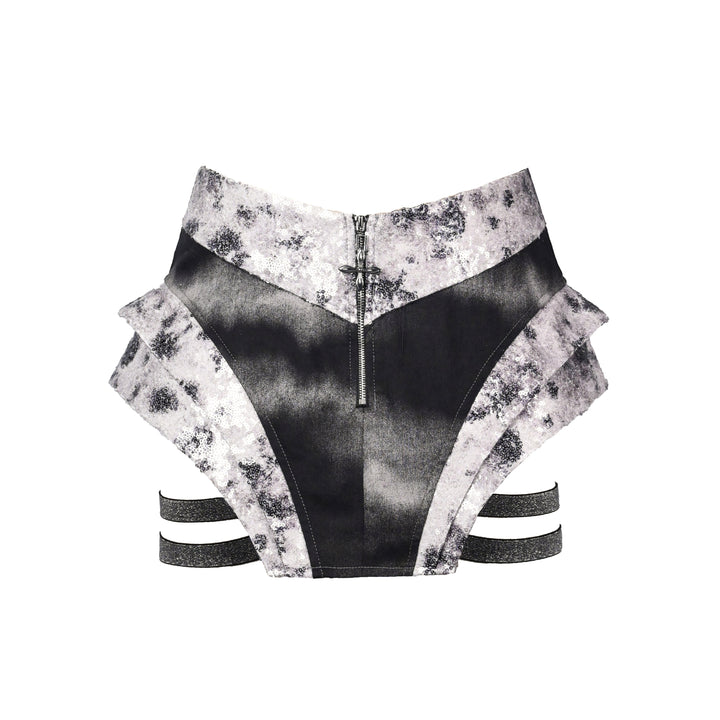 Zip-up glitter hollow out denim low rise pant