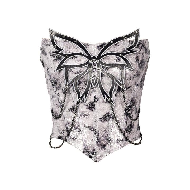 Metal chain butterfly applique glitter tube top