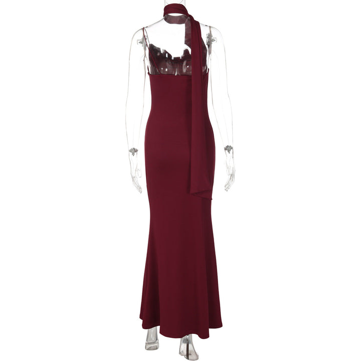 Irregular cowl neck backless spaghetti strap maxi dress