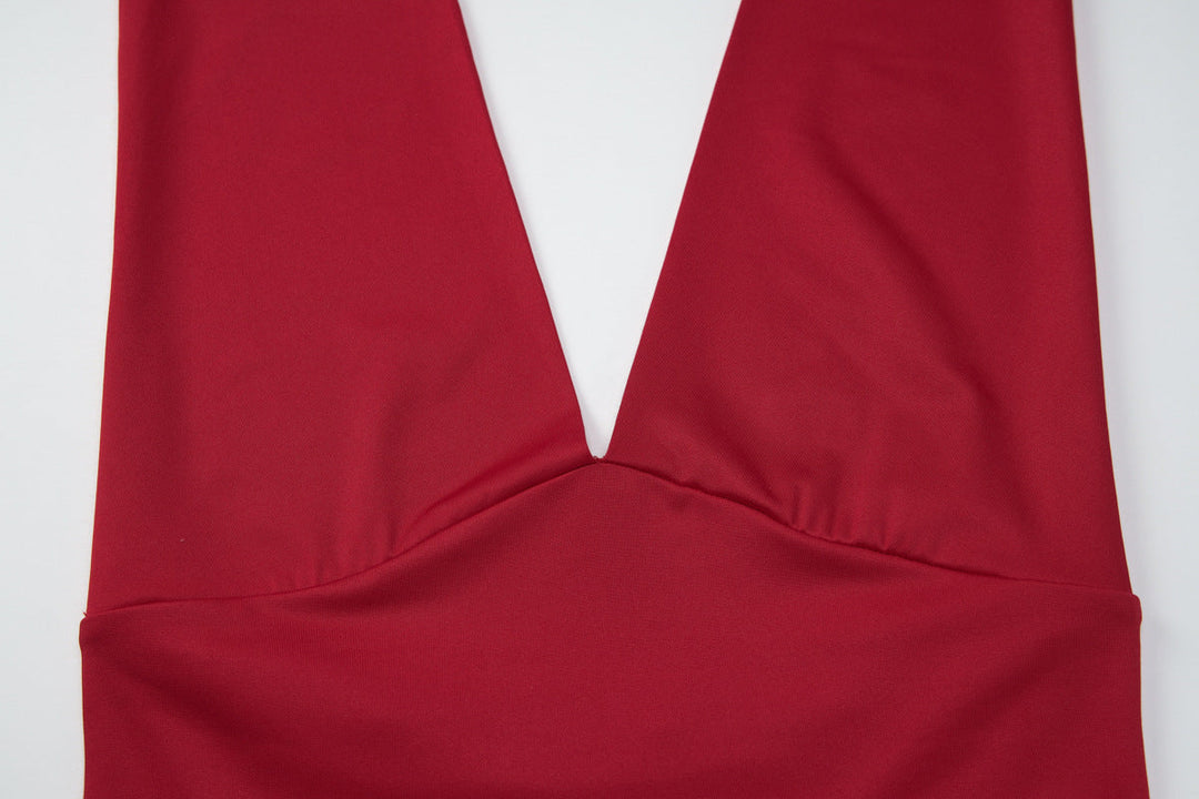 Halter self tie v neck backless solid top