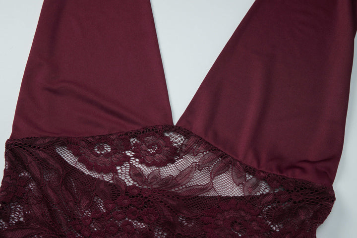 Halter v neck lace self tie backless top