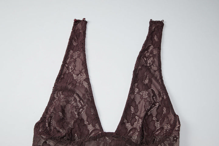 Halter v neck lace backless maxi dress