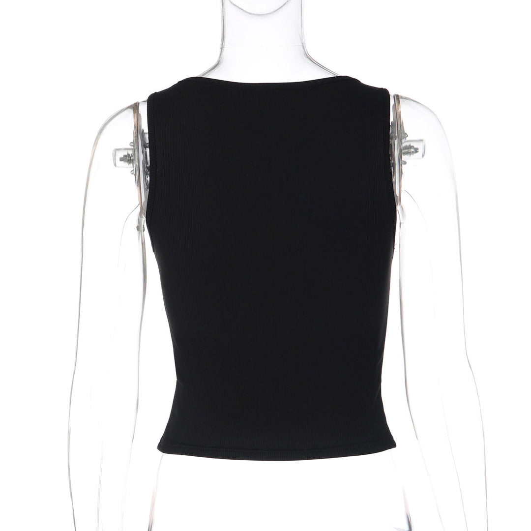 Square neck ribbed beaded sleeveless top