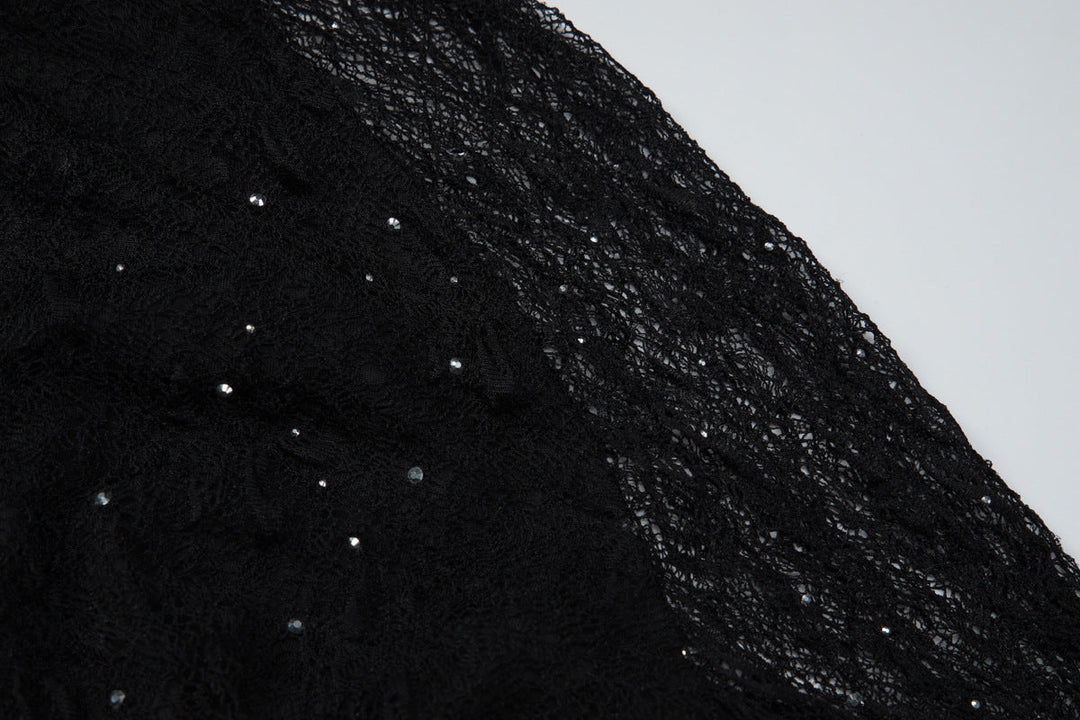 Long sleeve crewneck lace beaded mini dress