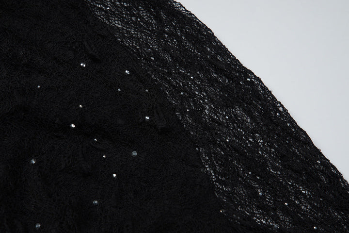 Long sleeve crewneck lace beaded mini dress