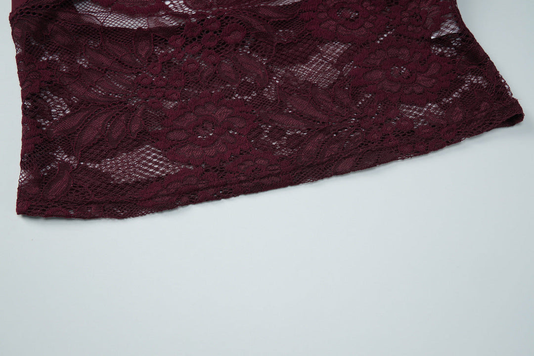 Halter v neck lace self tie backless top