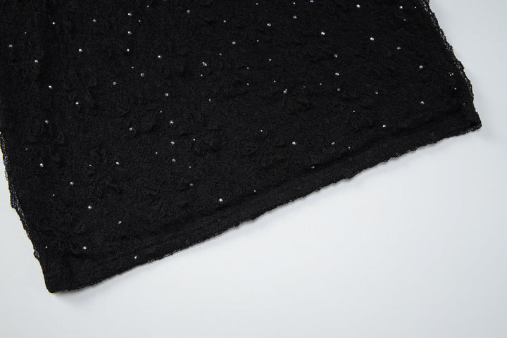 Long sleeve crewneck lace beaded mini dress