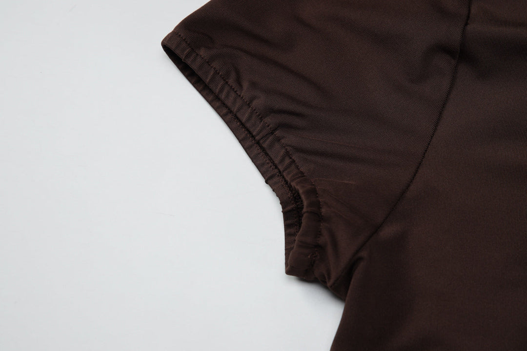 Hollow out ruched short sleeve self tie top