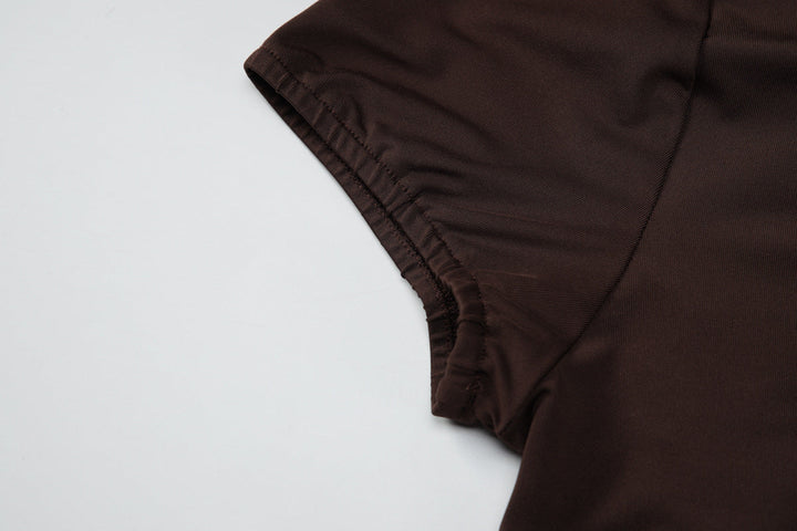 Hollow out ruched short sleeve self tie top