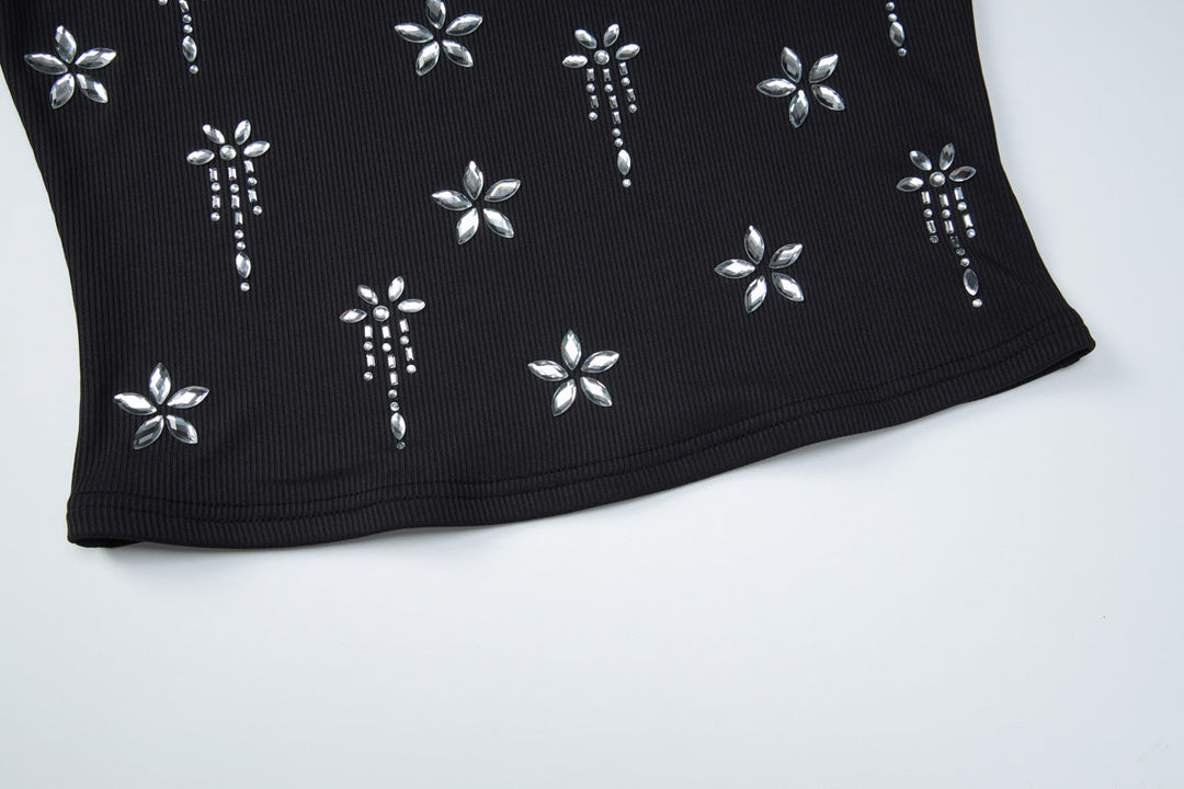 Square neck ribbed beaded sleeveless top