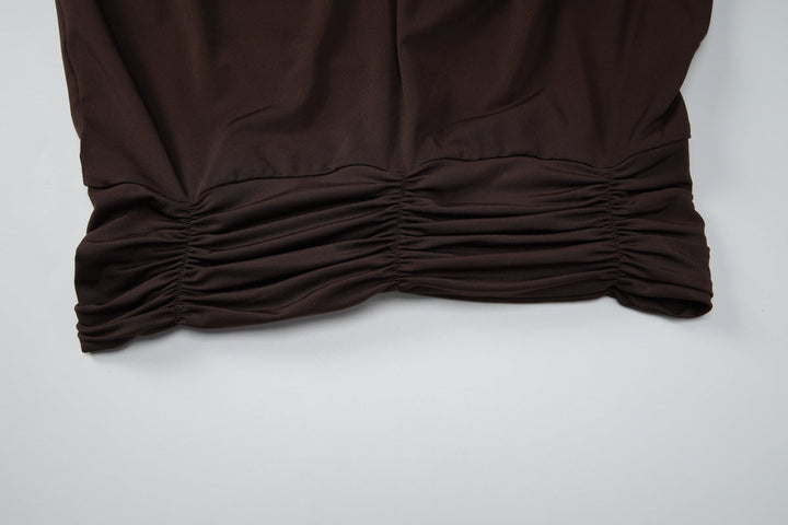 Hollow out ruched short sleeve self tie top