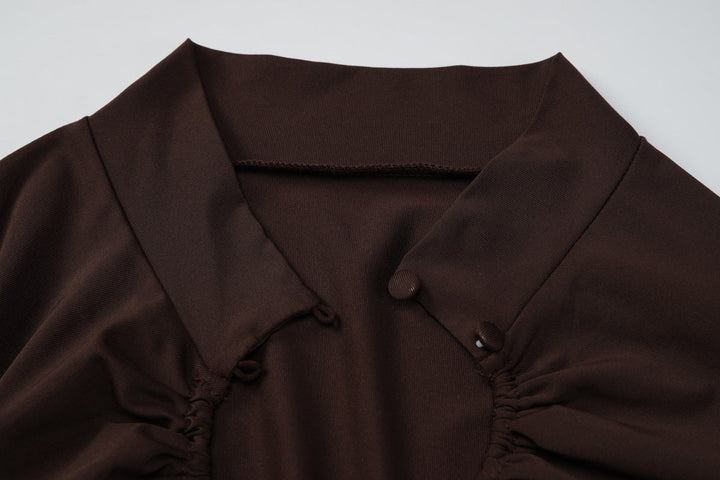 Hollow out ruched short sleeve self tie top