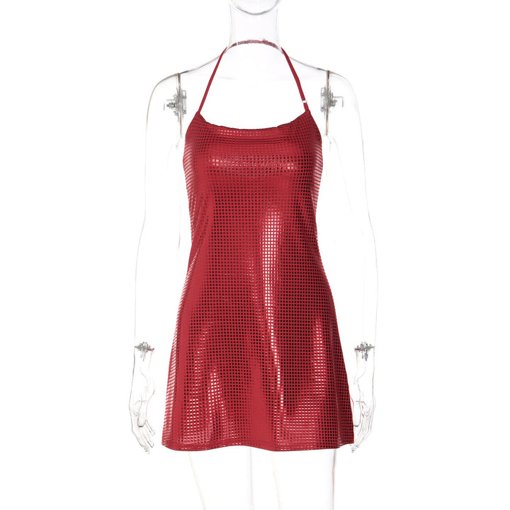 Halter u neck backless plaid print mini dress