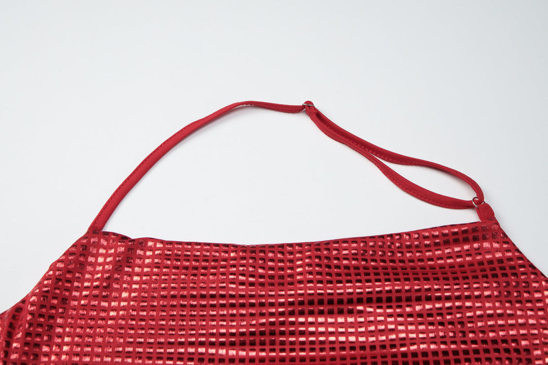 Halter u neck backless plaid print mini dress