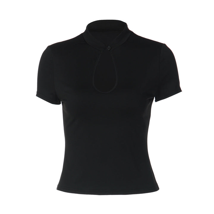 Short sleeve hollow out button solid top