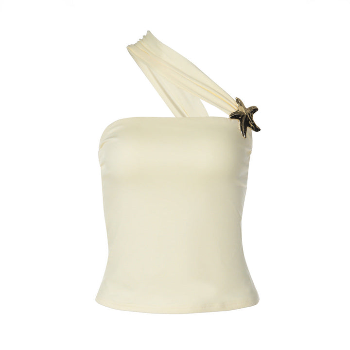 One shoulder irregular five-pointed star applique top