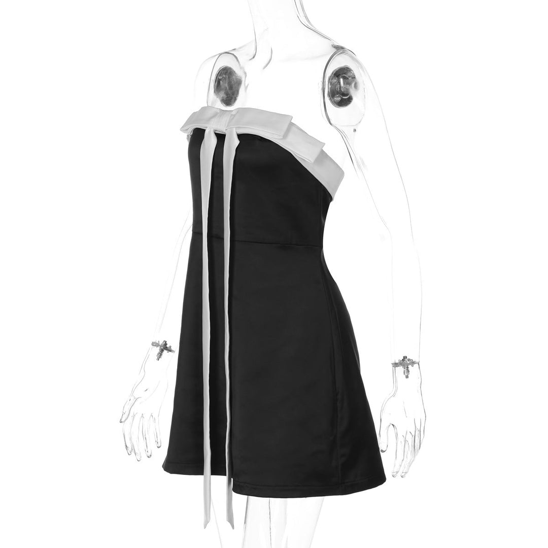 Bowknot zip-up backless tube mini dress