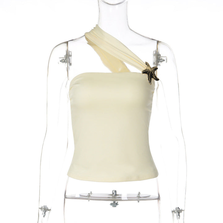 One shoulder irregular five-pointed star applique top