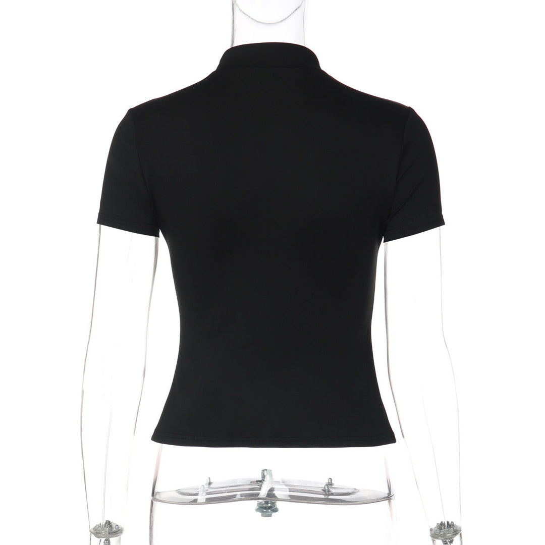 Short sleeve hollow out button solid top