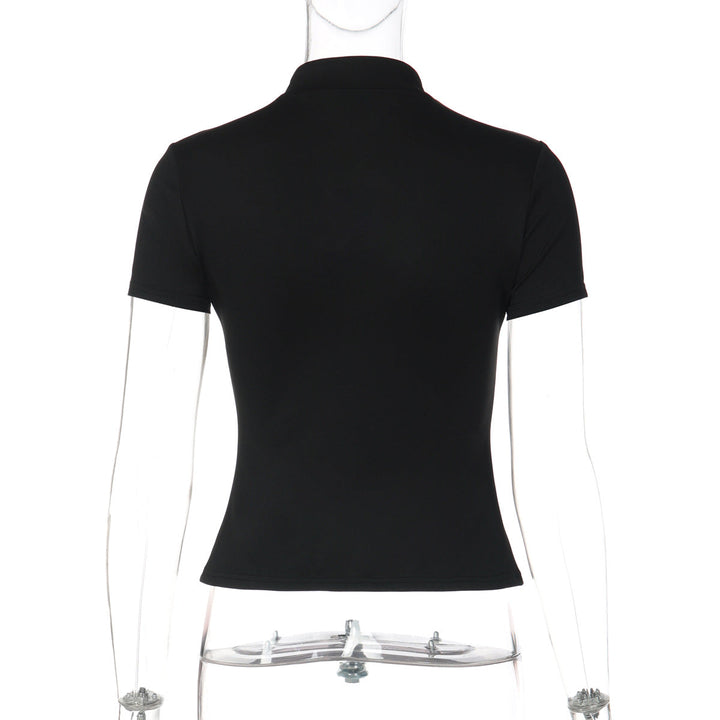 Short sleeve hollow out button solid top