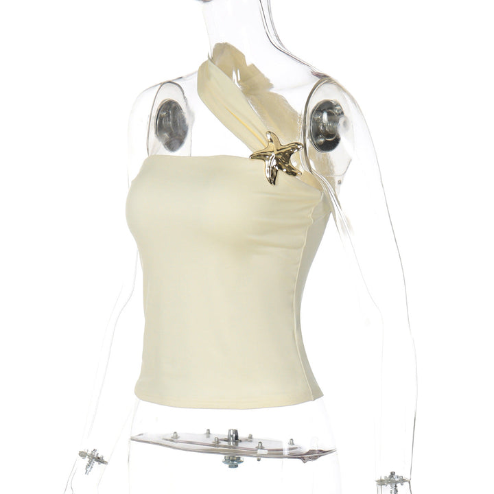 One shoulder irregular five-pointed star applique top