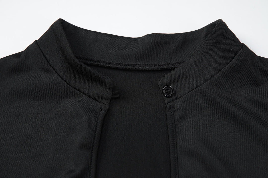 Short sleeve hollow out button solid top