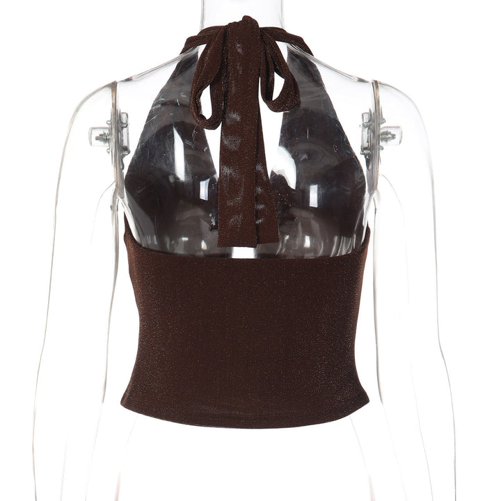 Ruched halter self tie v neck backless top