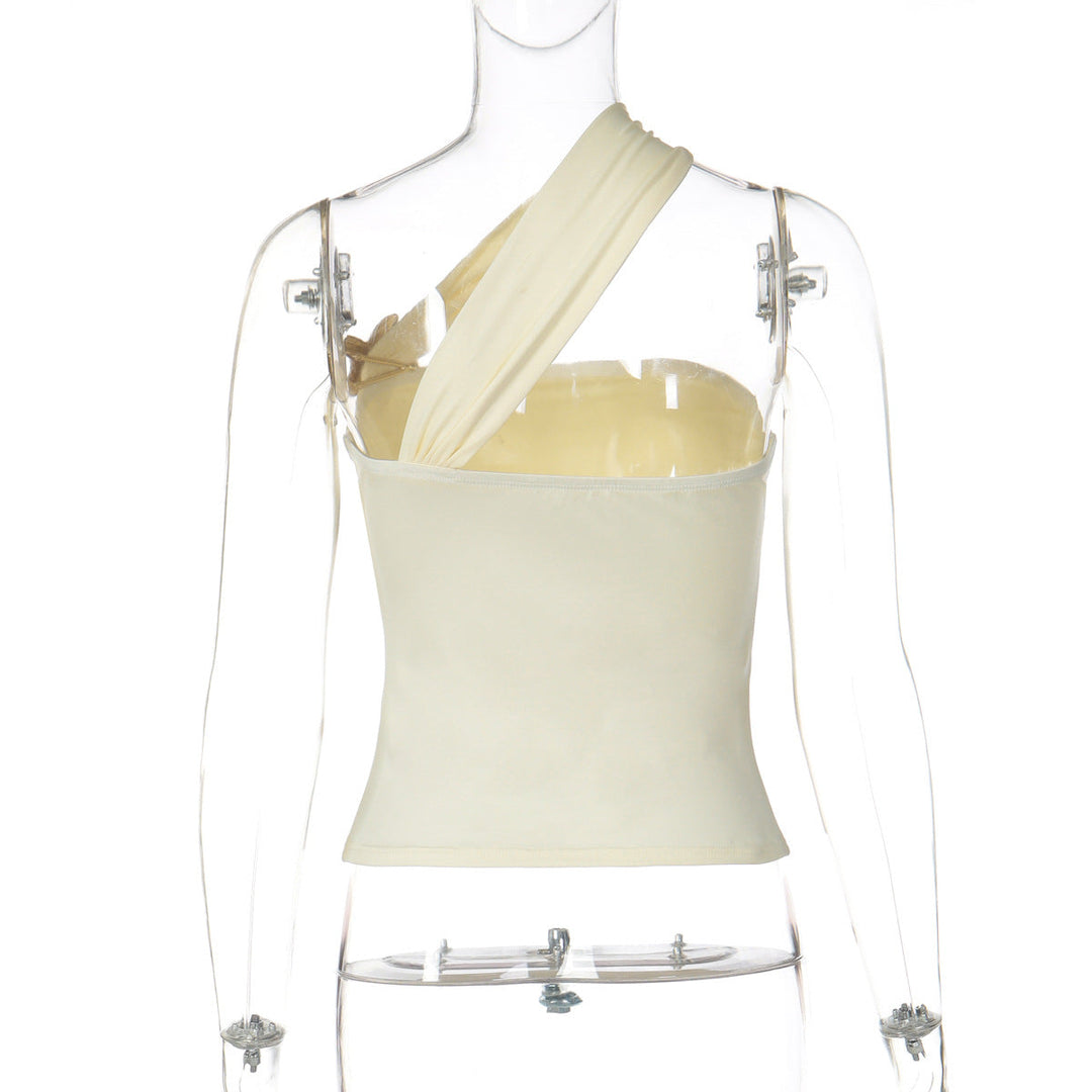 One shoulder irregular five-pointed star applique top