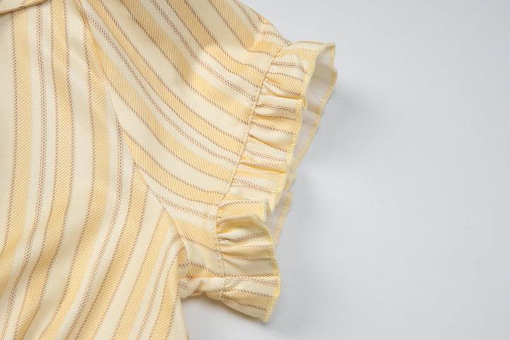 Short sleeve v neck striped button top