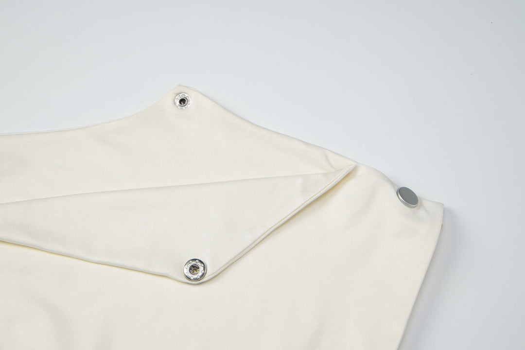 Cowl neck short sleeve button solid top