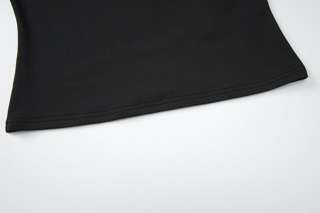 Short sleeve hollow out button solid top