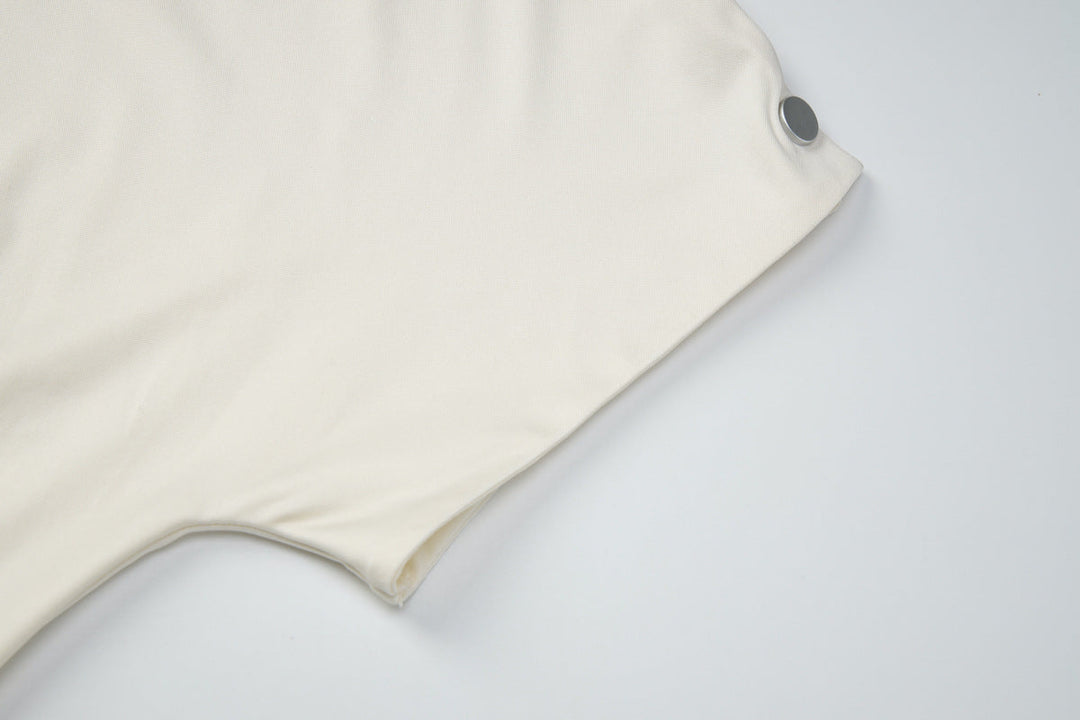 Cowl neck short sleeve button solid top