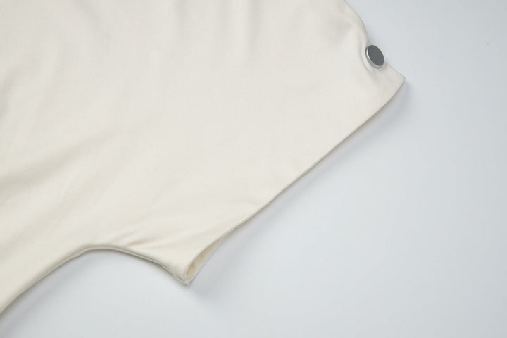 Cowl neck short sleeve button solid top