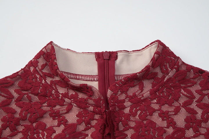 Lace hollow out slit sleeveless zip-up maxi dress