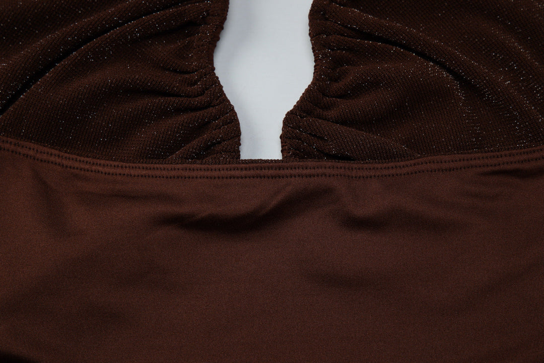 Ruched halter self tie v neck backless top