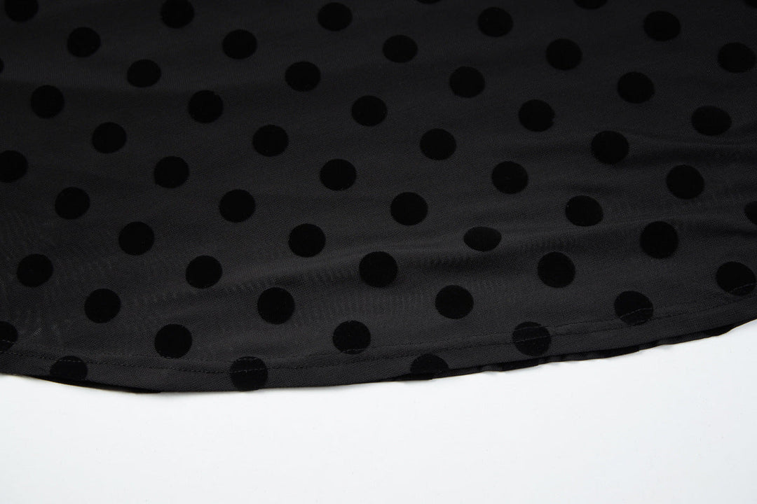 Polka dot deep v neck halter self tie ruched maxi dress