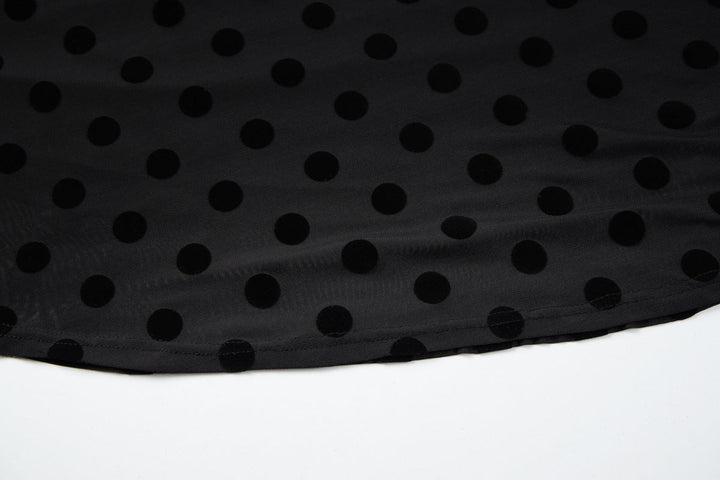 Polka dot deep v neck halter self tie ruched maxi dress