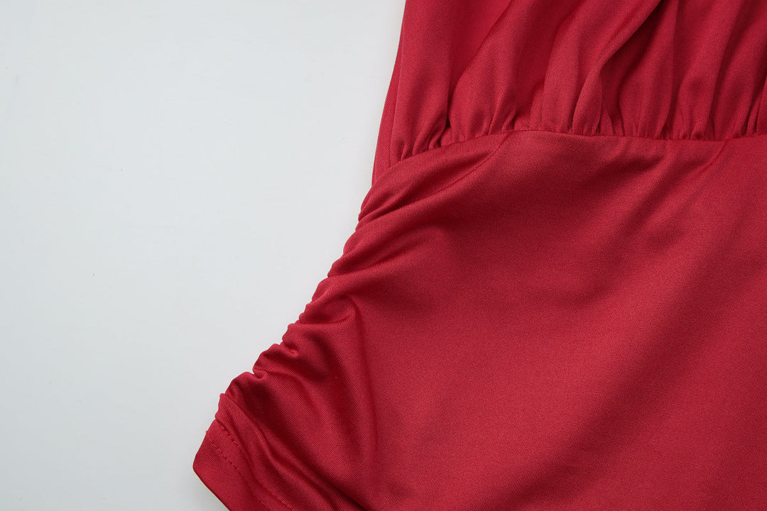 Self tie halter ruched v neck backless top