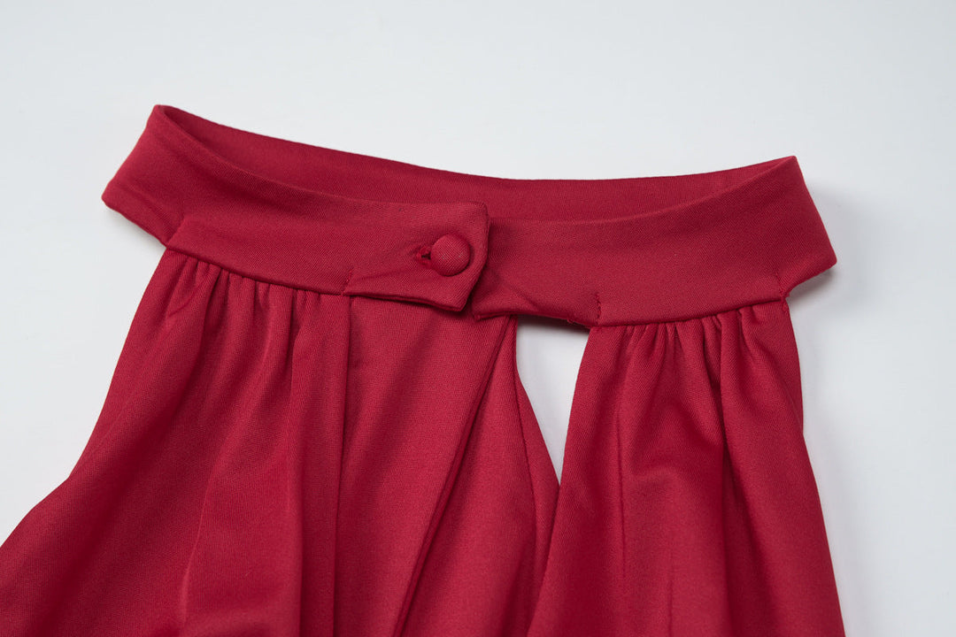 Hollow out ruffle button solid backless mini dress