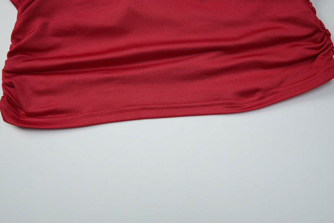 Self tie halter ruched v neck backless top