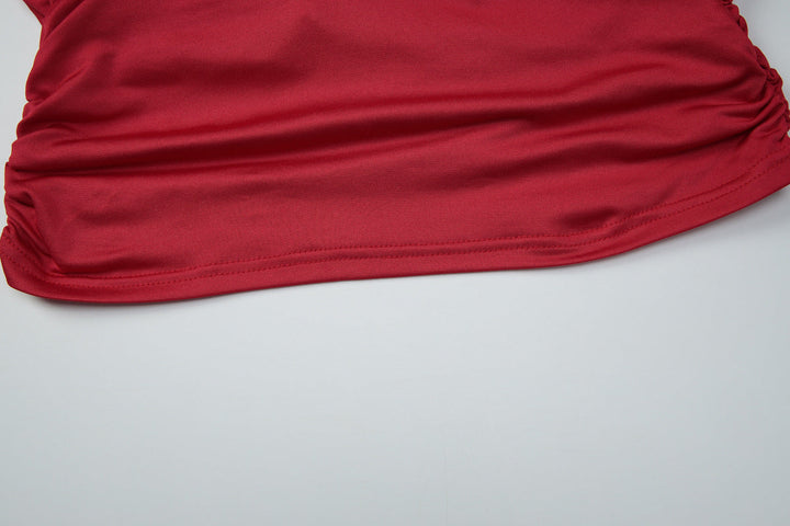 Self tie halter ruched v neck backless top