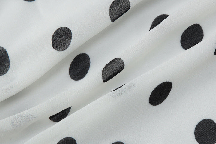 Polka dot halter self tie pleated backless mini dress