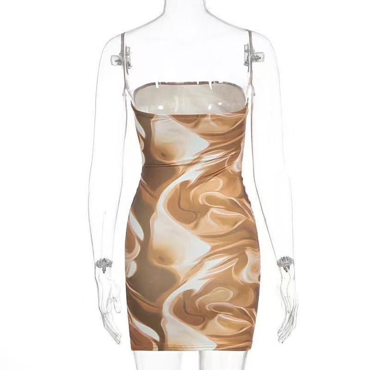 Ruched print contrast backless tube mini dress