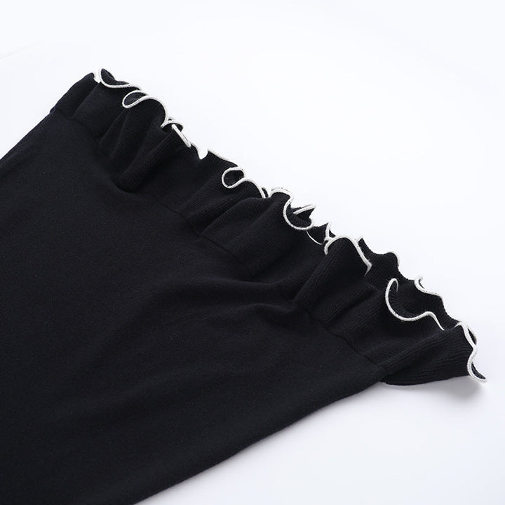 Long flared sleeve ruffle round neck mini dress